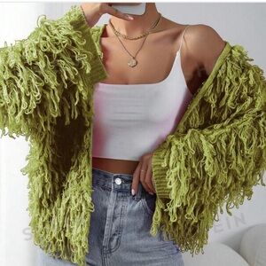 BRAND NEW| FUZZY GREEN CARDIGAN